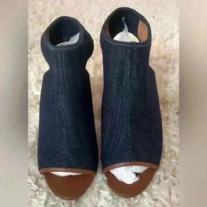 Franco Sarto Denim and Brown Peep-Toe Ankle Boots